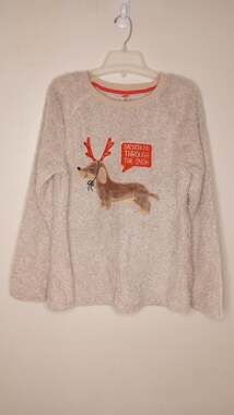 Holiday Time Reindeer Dashund Brown Fleece Christmas Holiday Shirt XL